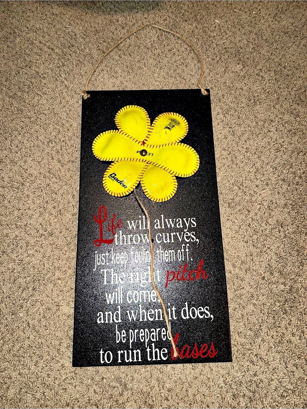 Baseball Glove Flower Wall Sign